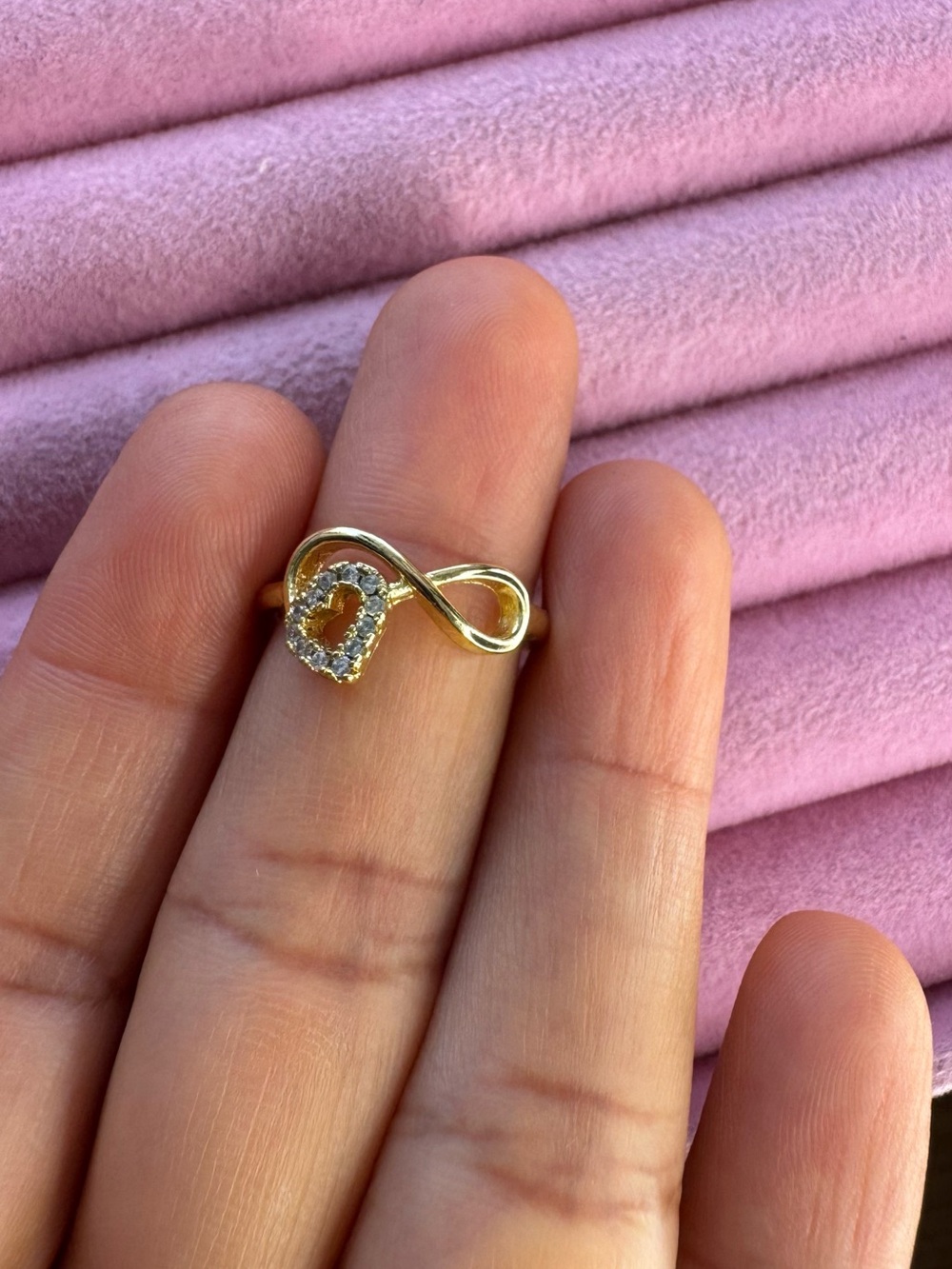 Gold Infinity Heart Ring with Clear Stones - Women's Jewelry